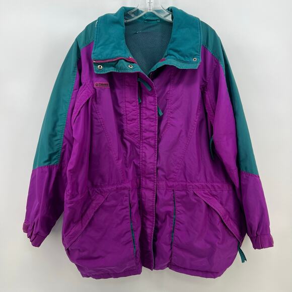 80s Retro Vintage Columbia Jacket Purple & Teal Baggy Multiple Pockets XL - Picture 1 of 13
